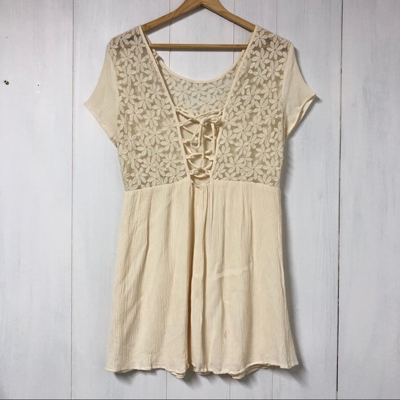 Cotton Candy Cream Boho Floral Mini Dress - Picture 3 of 5